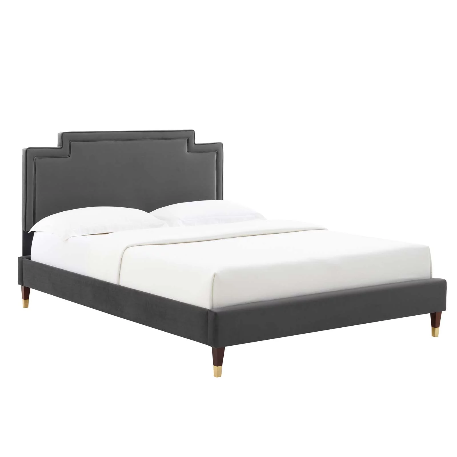Modway Liva Performance Velvet Queen Bed in Charcoal