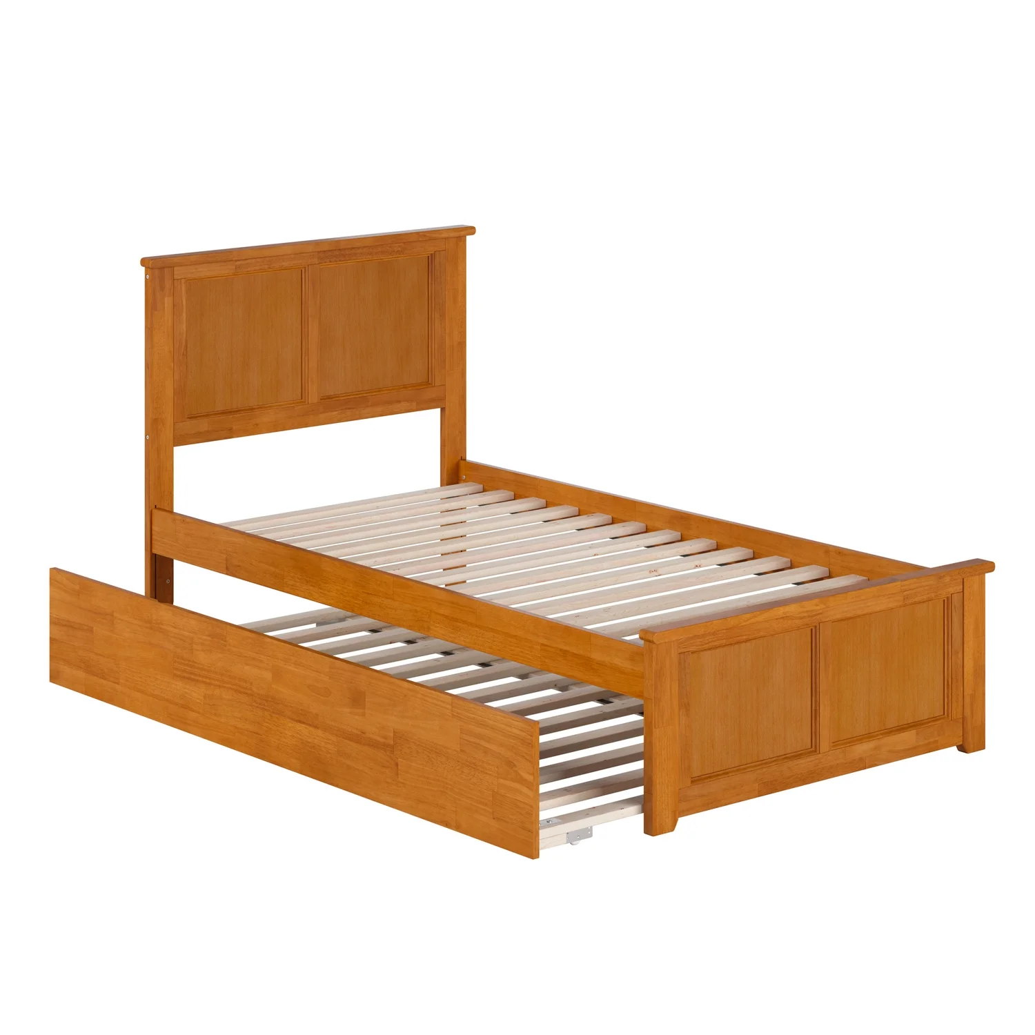 Madison Twin Platform Bed with Matching Footboard & Twin Trundle in Light Toffee