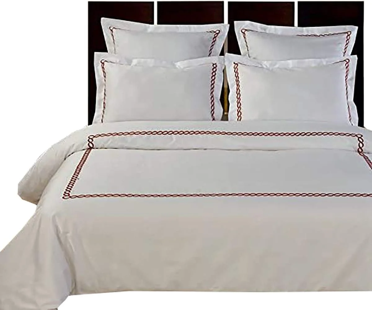 White & Chocolate Queen Size Amy Embroidered Down Alternative Bed In A Bag Comforter Set Including Cotton Duvet Set+ Sheet Set+ Down Alternative Comforter