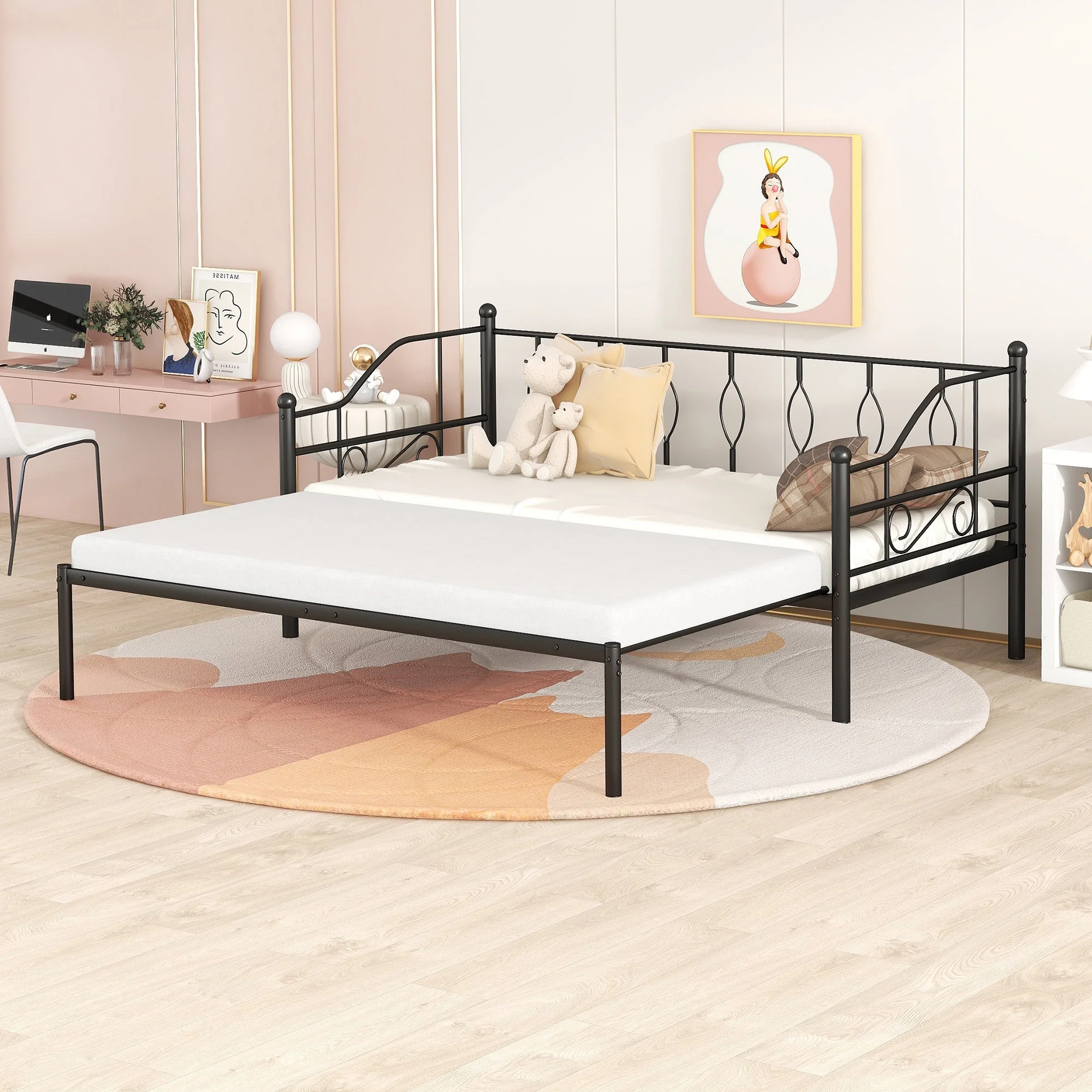 BS Twin Size Metal Daybed with Trundle - Black