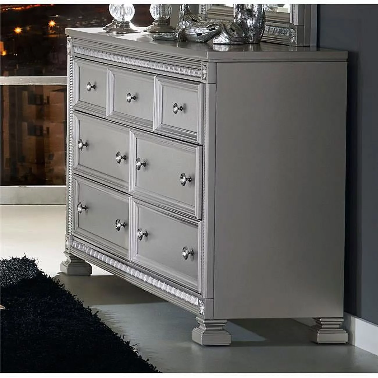 Home Elegance 1958-5 36.75 x 19.5 x 65 in. Bevelle Dresser - Silver