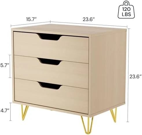 KHBIULIFE 3 Drawer Dresser Set of 2 Modern Dresser for Bedroom Dressers with Wide Chest of Drawers for Bedroom Black Dresser for Living Room Nursery Hallway Oak