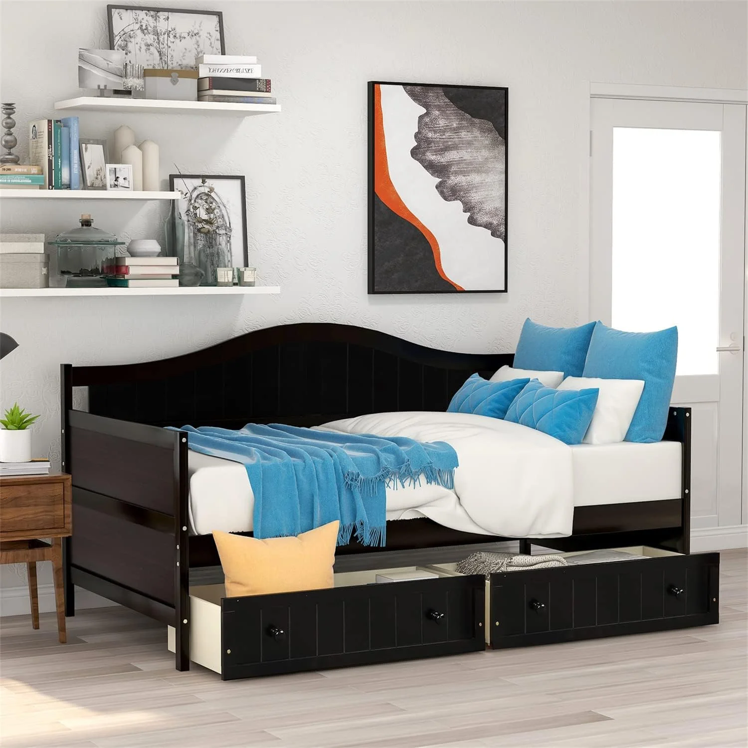 Daybed With Drawers Wood Day Bed Frame For Living Room Bedroom Dual-Use Sofa Beds For Kids Guests Sleepovers, Size, Espresso