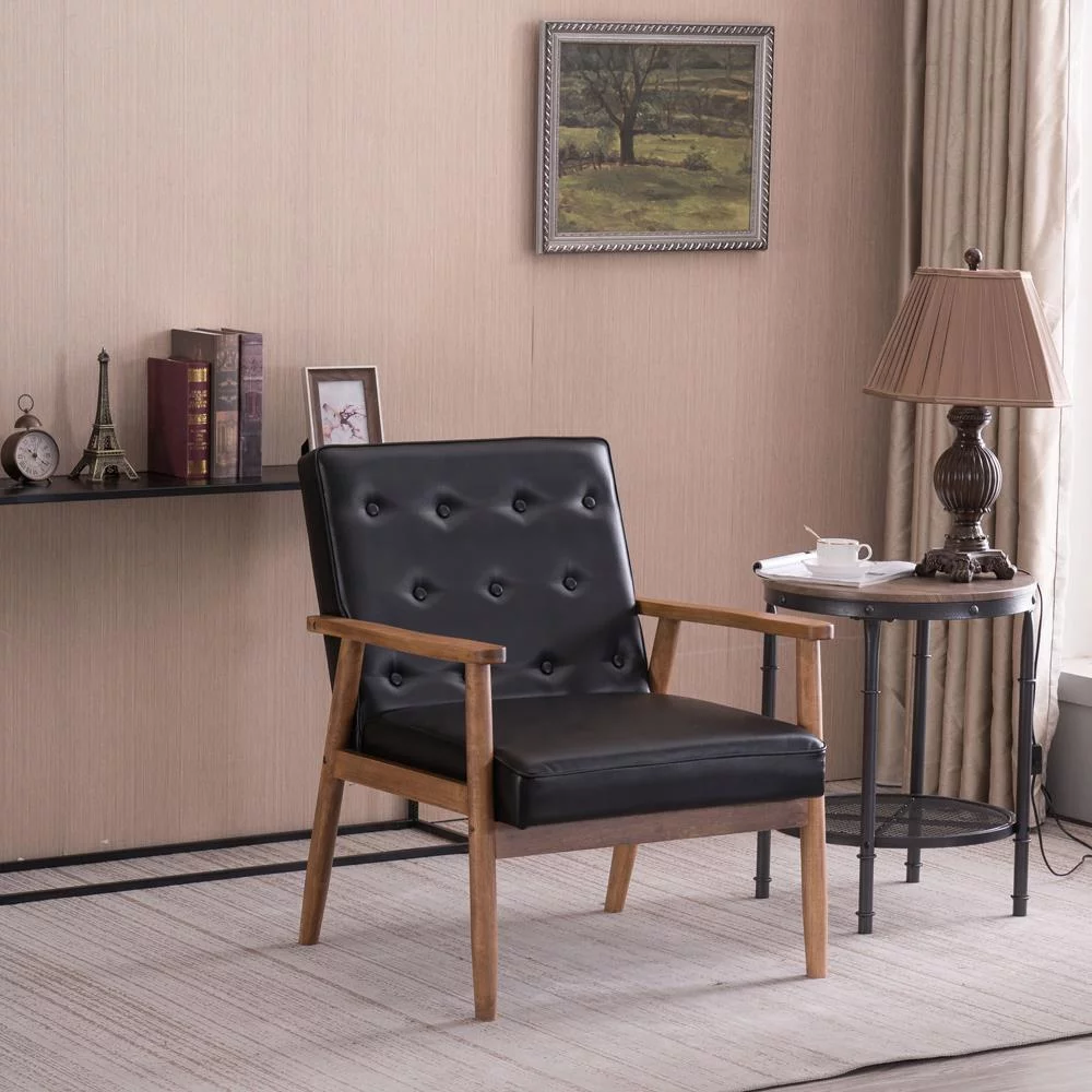 Ktaxon Mid-Century Accent Arm Chair Modern Legs Tufted Lounge Chair for Living Room and Bedroom Black