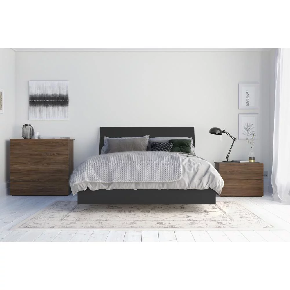 Nexera Transit 4 Piece Full Size Bedroom Set, Walnut and Black