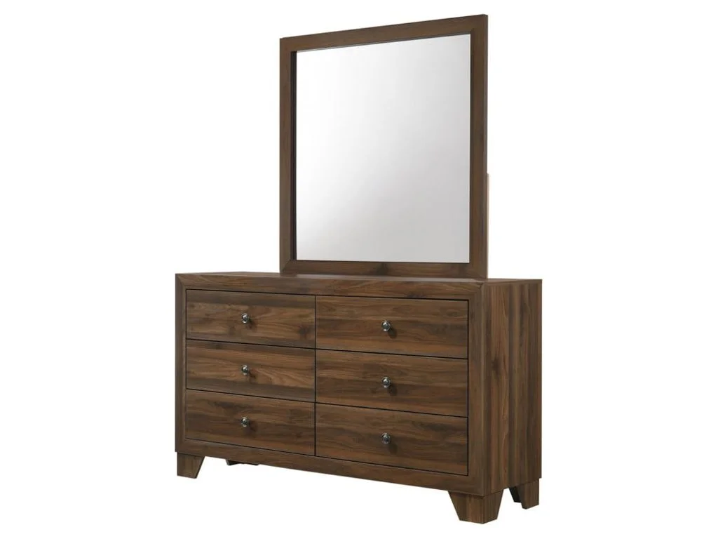 Traditional Brown Cherry Panel Bed Dresser Mirror Nightstand Set 4Pc King Size Bedroom Set