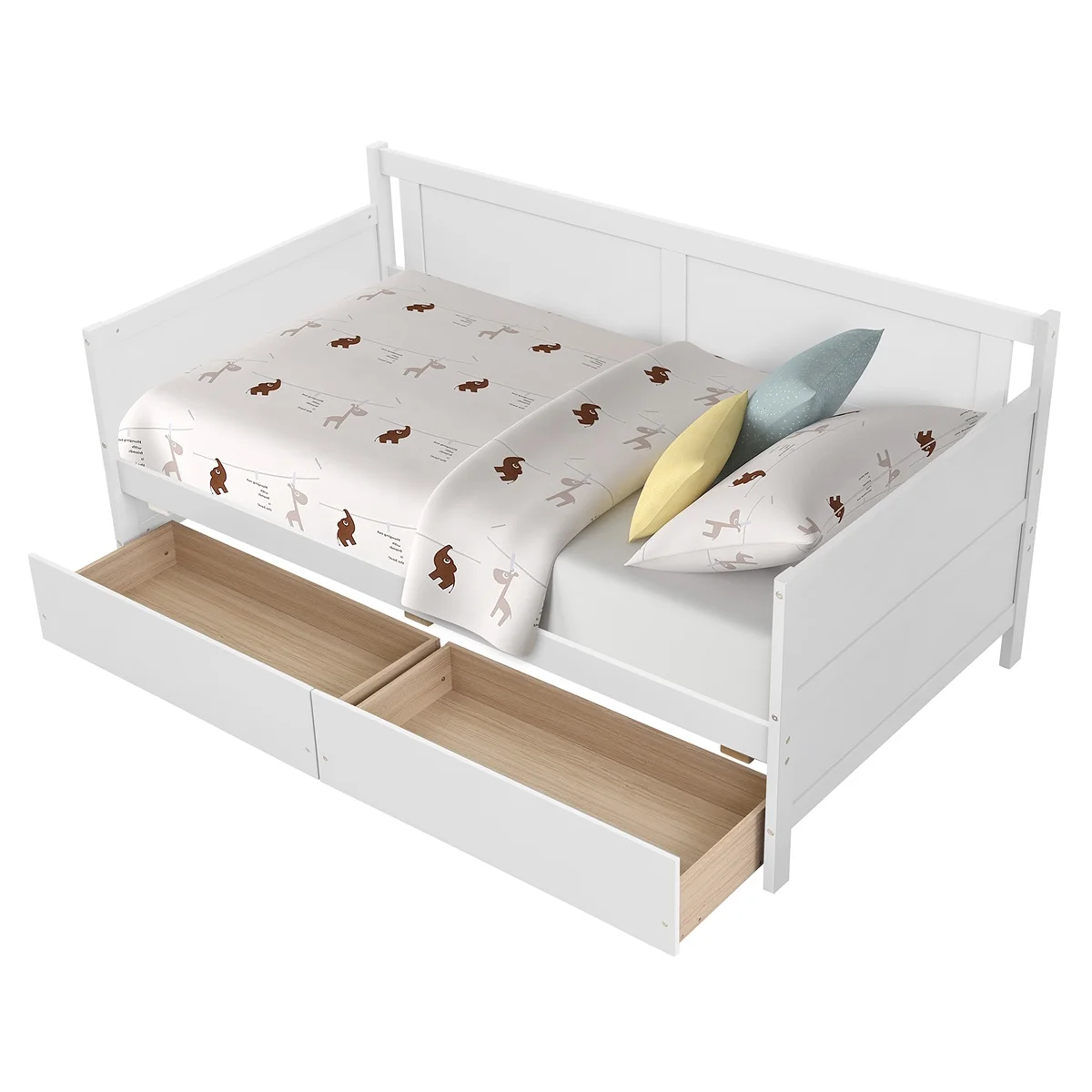 Gewnee Solid Wood Twin Daybed with Two Storage Drawers for Kids, White