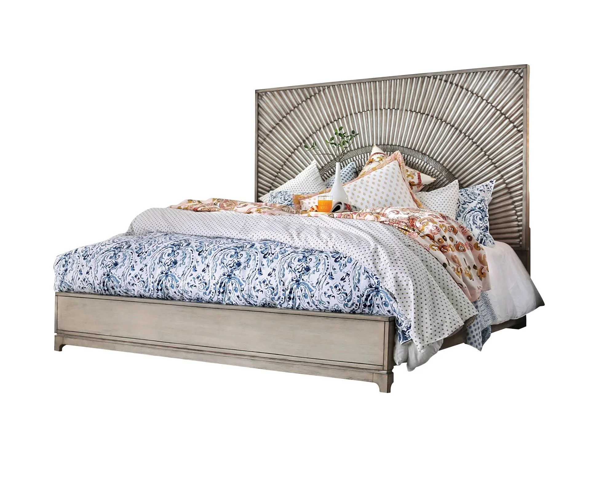 Transitional Antique Gray Solid Wood King Bedroom Set 6pcs FOA CM7521 Kamalah