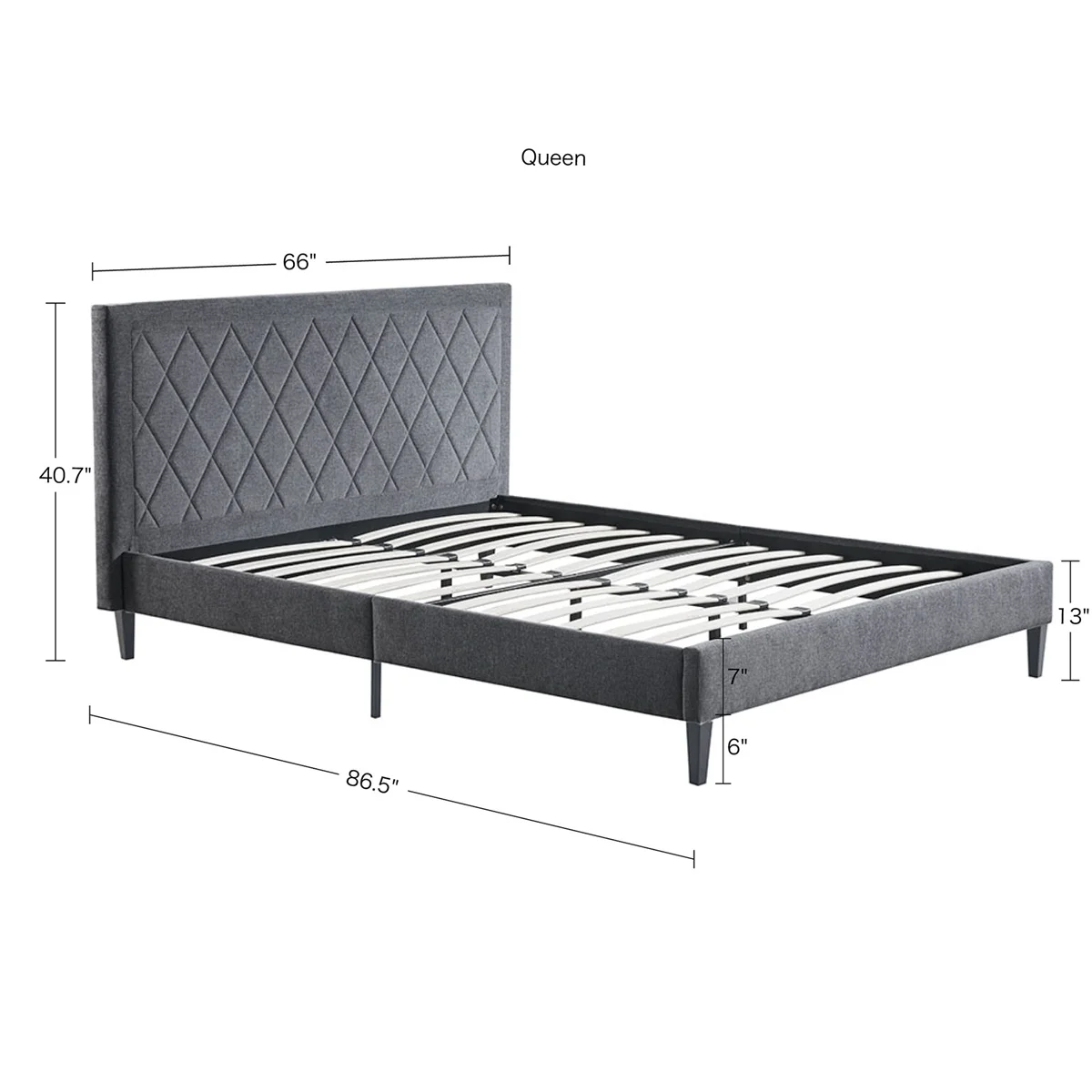 Queen Size Bed Frame with Headboard, Wood Slat Support, No Box Spring Needed