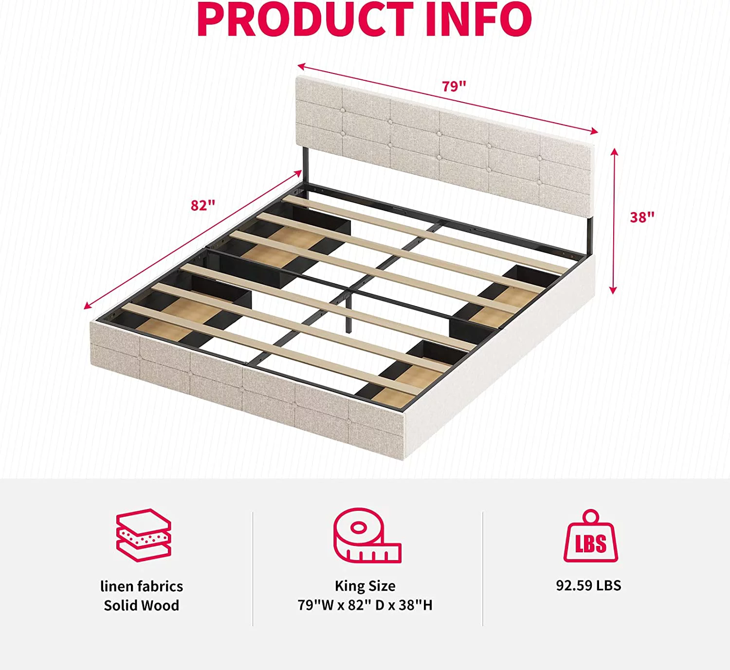 King Size Bed Frame  Platform Bed Frame with 4 Storage Drawers & Adjustable Headboard  Upholstered Square Stitched Button Tufted Design  No Box Spring Needed  (Beige)