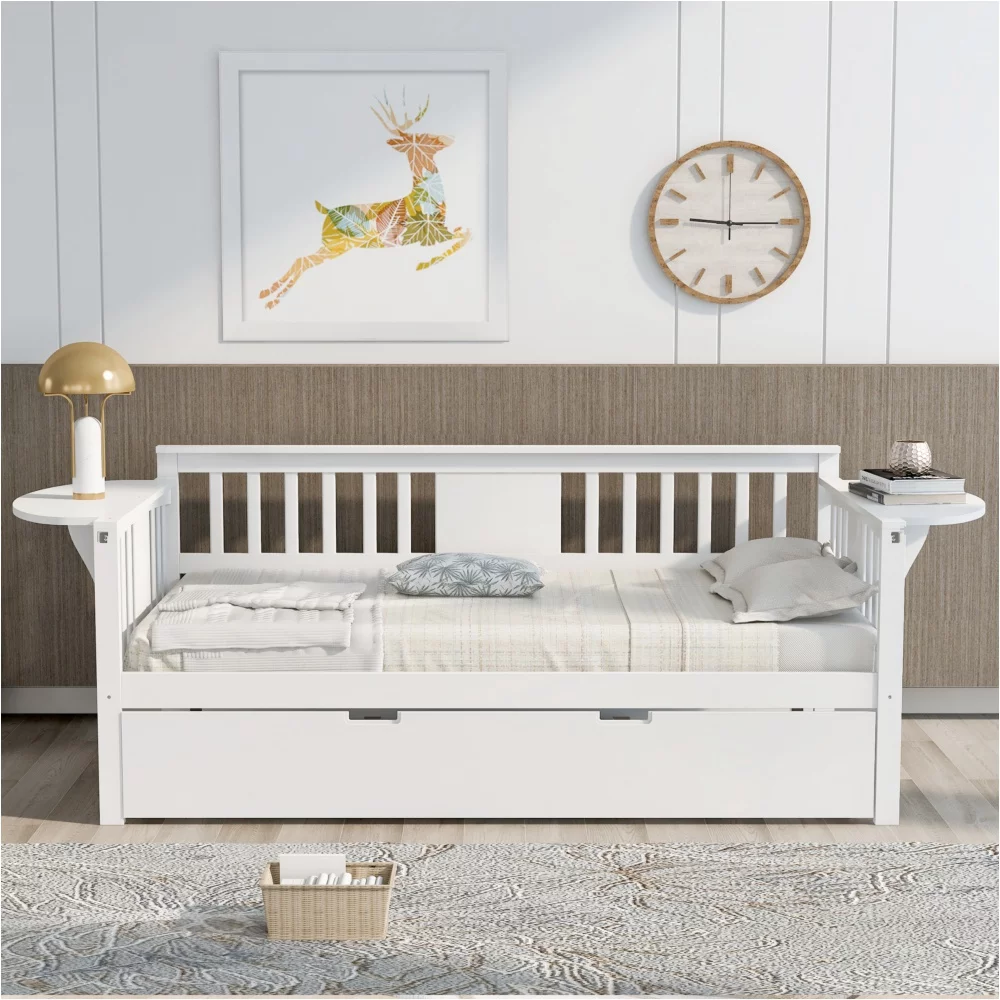 Twin Wooden Daybed With Trundle Bed Sofa Bed For Bedroom Living Room 354049