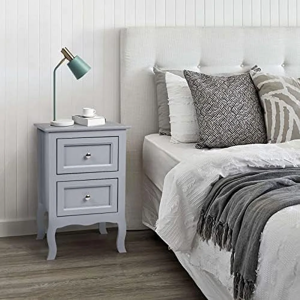 TJUNBOLIFE 23.66'' Tall 2 - Drawer Nightstand Country Style Bedroom Bedside Table