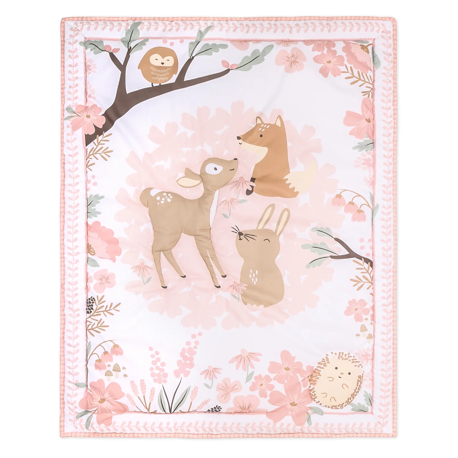 The Peanutshell Fairytale Forest 4 Piece Baby Nursery Crib Bedding Set, Quilt, Crib Sheets, Crib Skirt, and Mobile