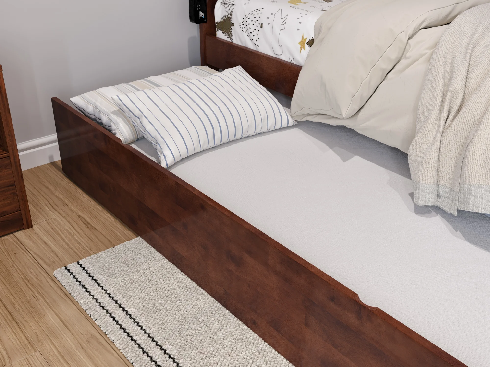 AFI Canyon Walnut Solid Wood Platform Bed with Matching Footboard & Twin Trundle, Twin