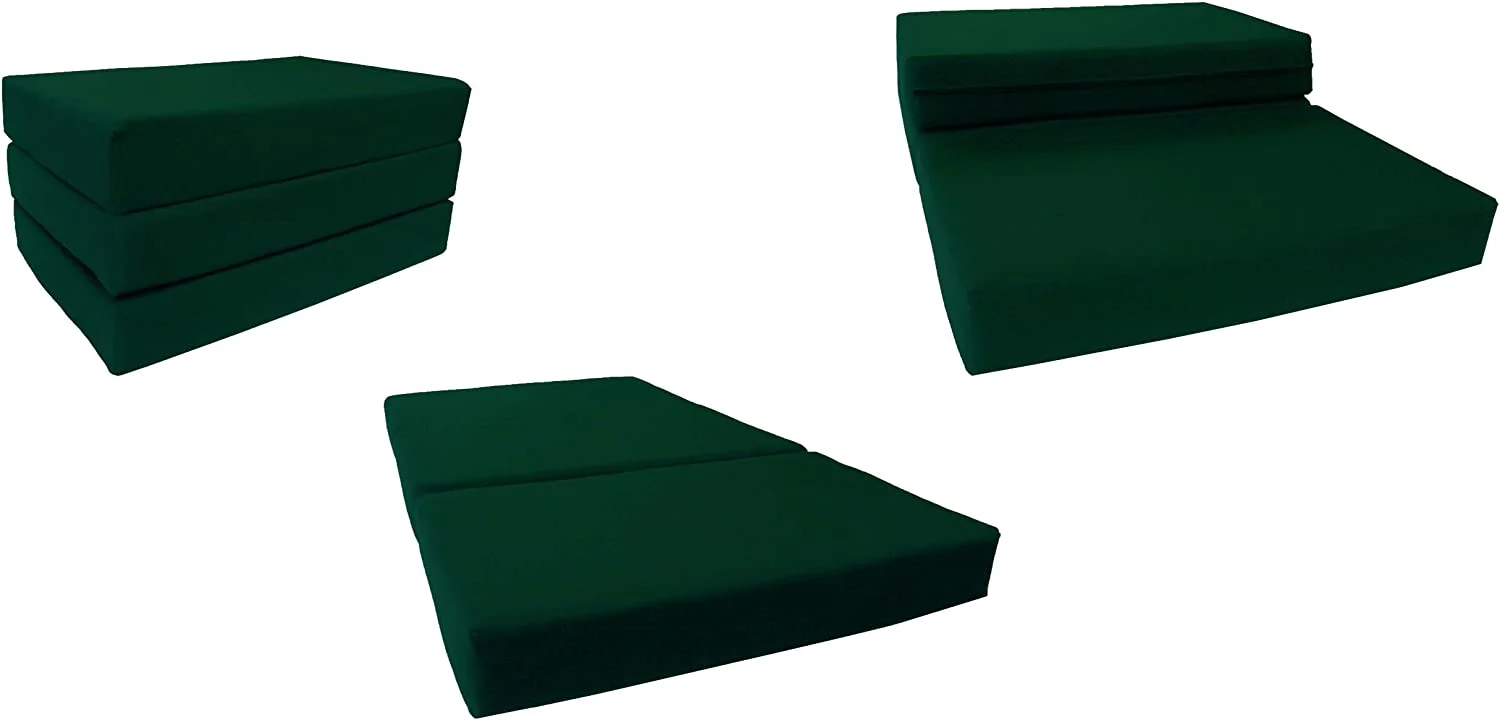 NLIBOOMLife D&D Futon Hunter Green Twin Size Shikibuton Trifold Foam Beds Folding Ottoman High Density Foam 75 x 39 x 6 in Thick