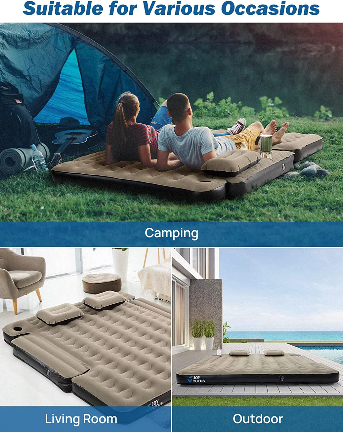 JOYTUTUS Truck Bed Air Mattress for 6-6.5Ft Full Size,400lb Max, Inflatable Air Mattress with Pump, Carry Bag & Cup Holder Design for Outdoor Camping