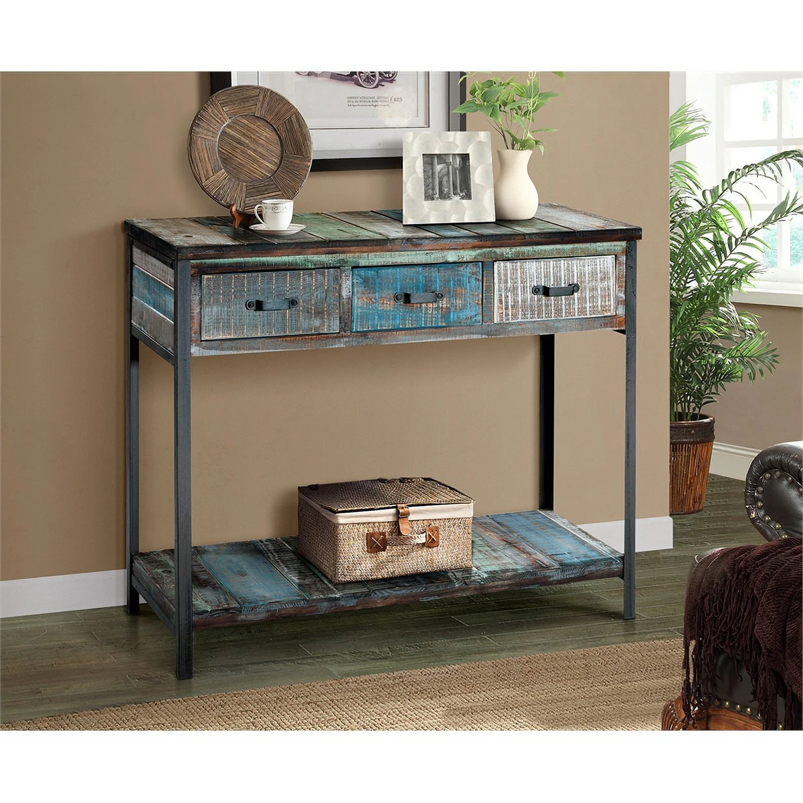 Gallerie Decor Soho Transitional Solid Wood Console Table in Blue