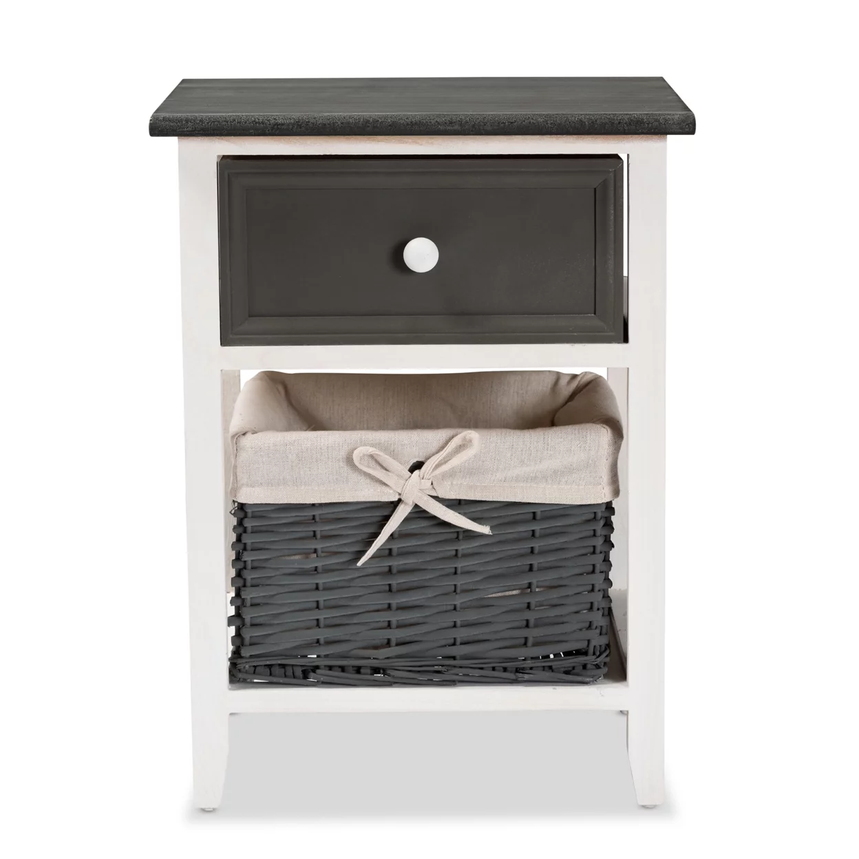 Baxton Studio Shadell Modern Transitional Two-Tone Dark Grey and White Finished Wood 1-Drawer Storage Unit with