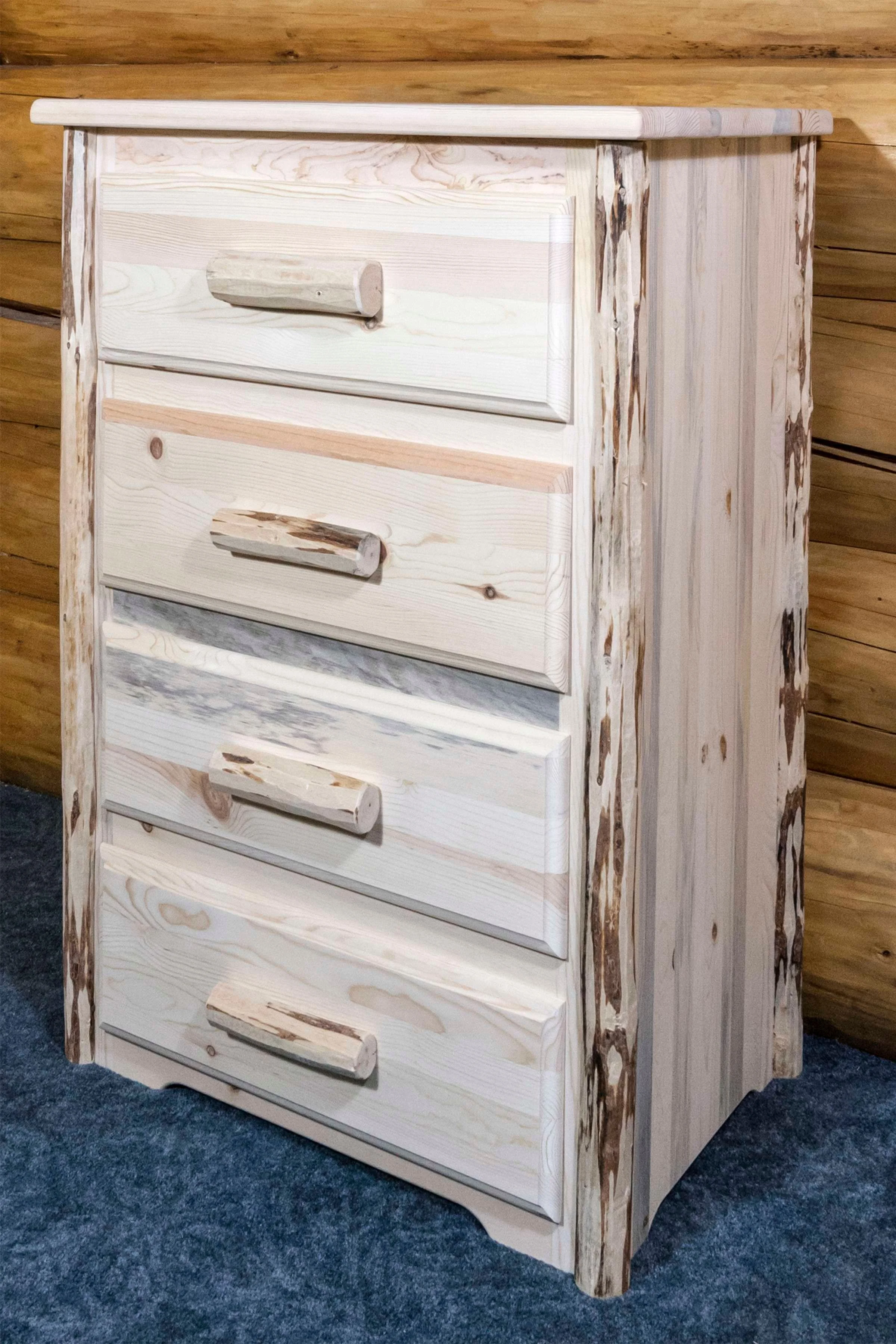 Montana Collection 4 Drawer Chest of Drawers, Clear Lacquer Finish