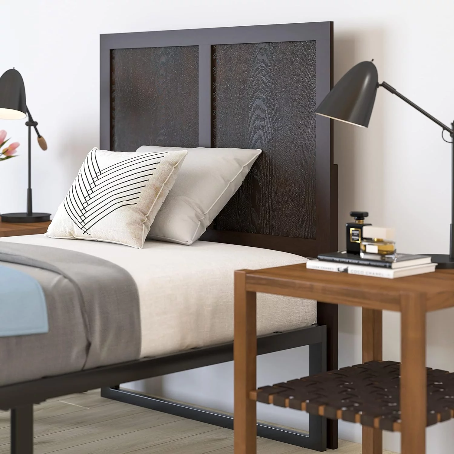Grady Size Raised Panel Wooden Adjustable Headboard In Dark Brown