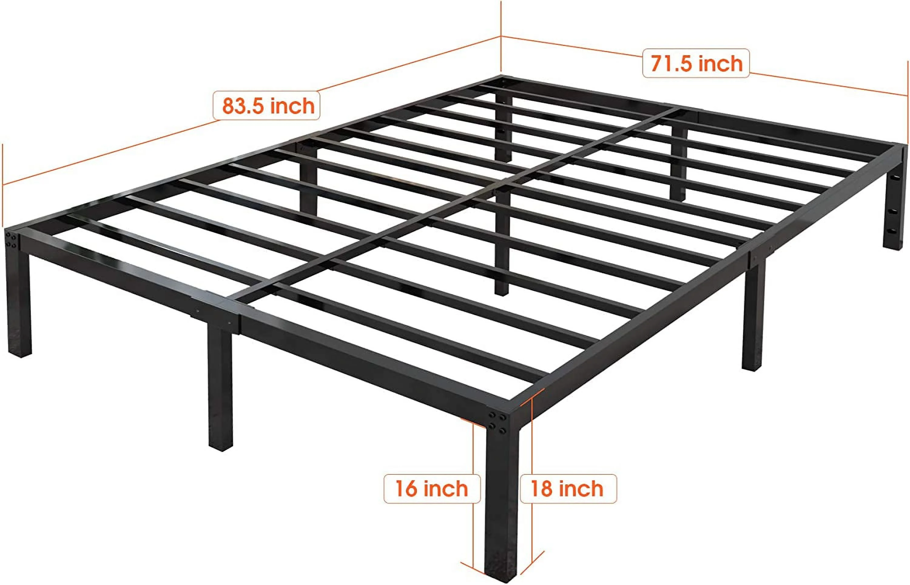 JIAH 14 Inch Tall 3500lbs Heavy Duty Metal Bed Frame/with Storage/Mattress Foundation/Steel Slats Platform/Noise Free/No Box Spring Needed,Full