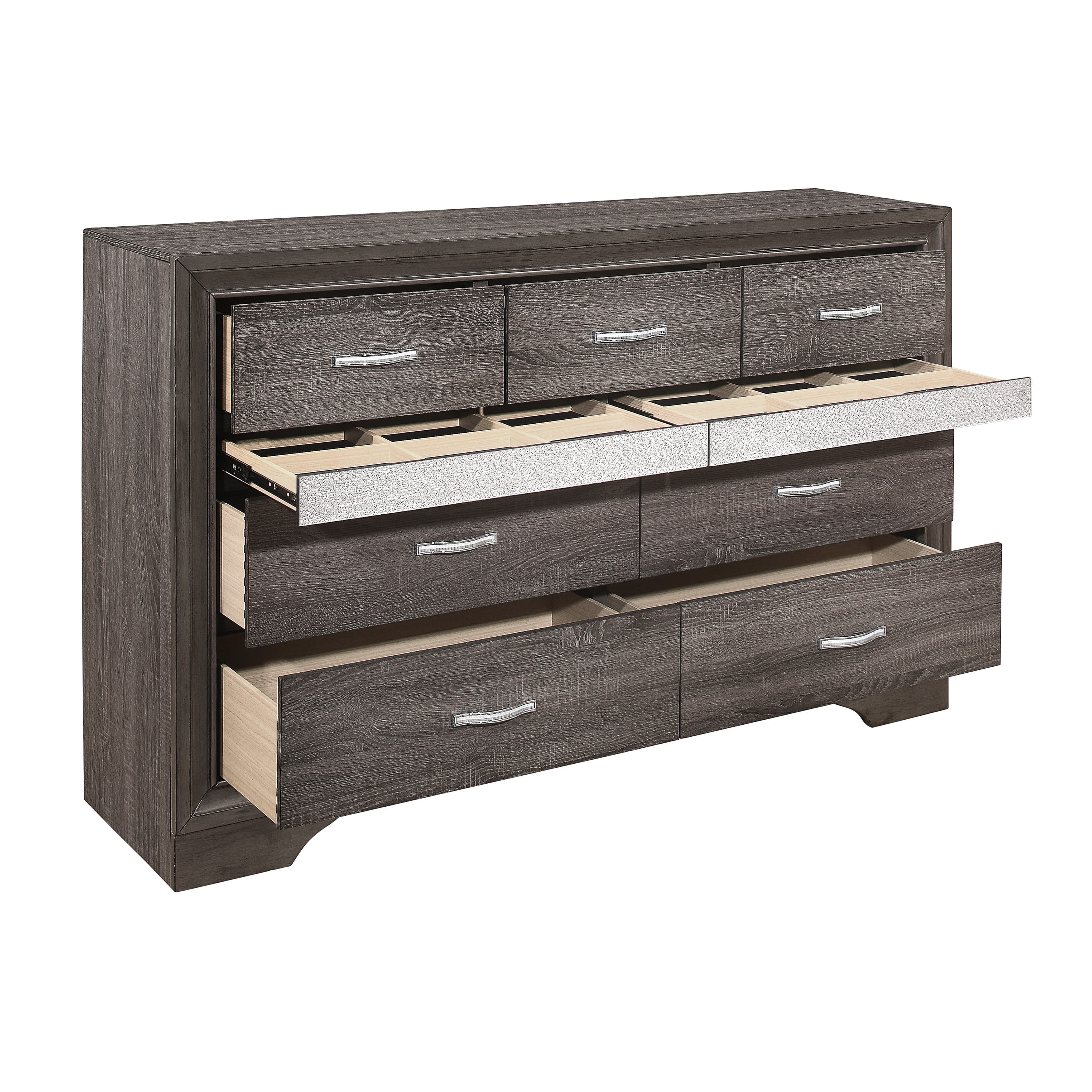 Bedroom 4pc Set Two-Tune Finish Unique Style Collection Queen Size Bed Footboard Storage Hidden Jewelry Drawers