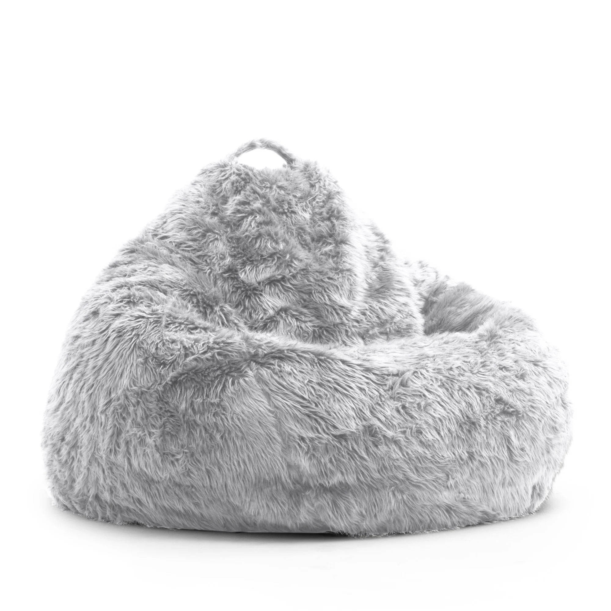 Big Joe Teardrop Bean Bag Chair, Gray Shag Fur, Soft Faux Fur, 3 feet Big
