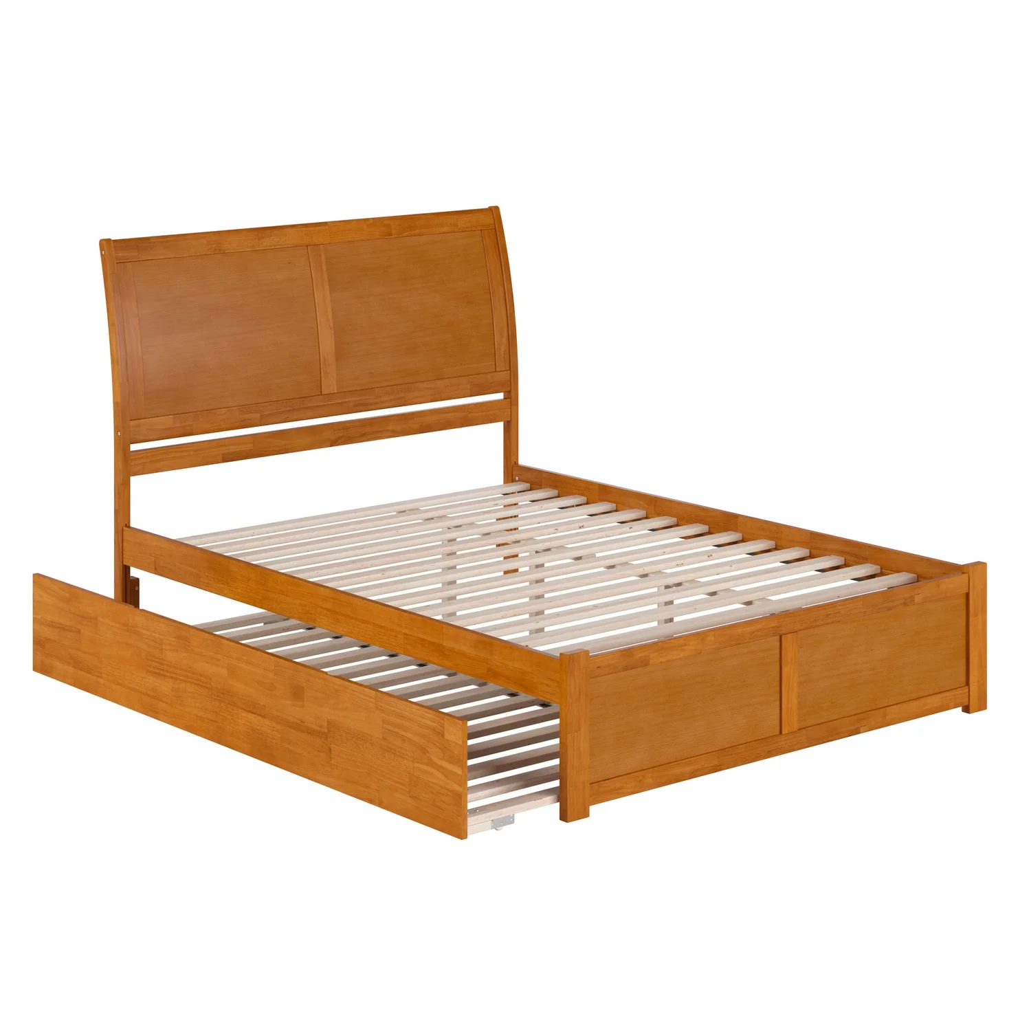 Portland Queen Wood Platform Bed with Footboard and TXL Trundle in Light Toffee