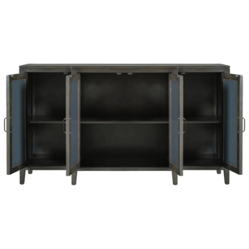 59.8‘’ Modern Mirrored Console Table Sideboard for Living Room Dining Room with 4 Cabinets and 3 Adjustable Shelves