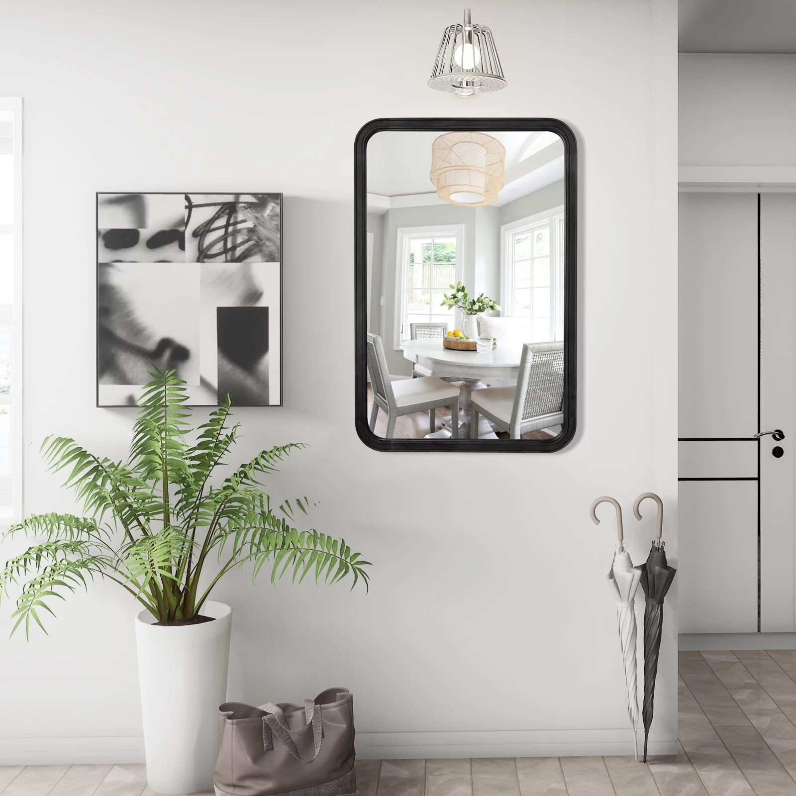 Magnifique Round Corner Farmhouse Wall Mirror with Wood Frame for Bathroom 20