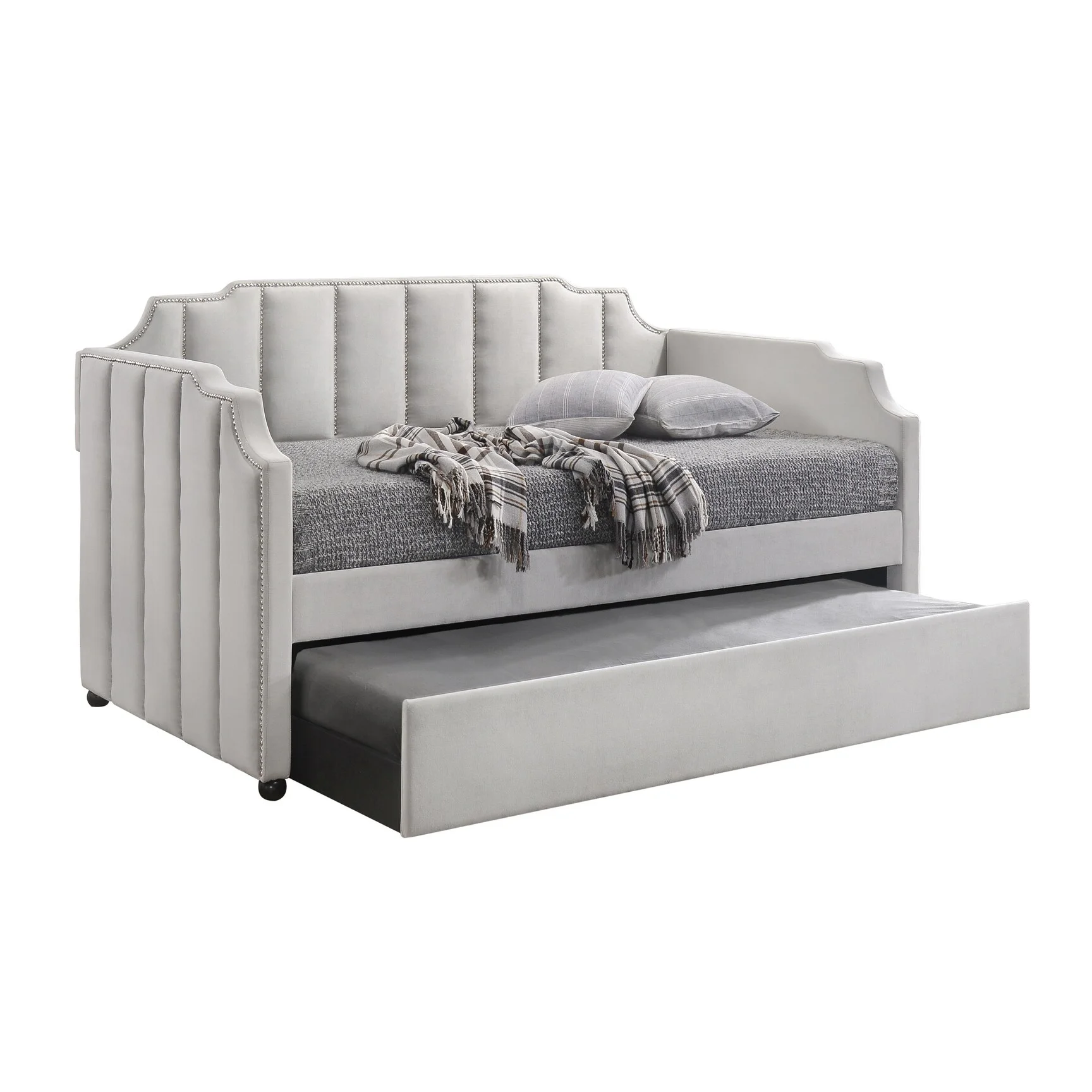 Amelyn Dove Grey Tufted Back Twin Daybed with Trundle