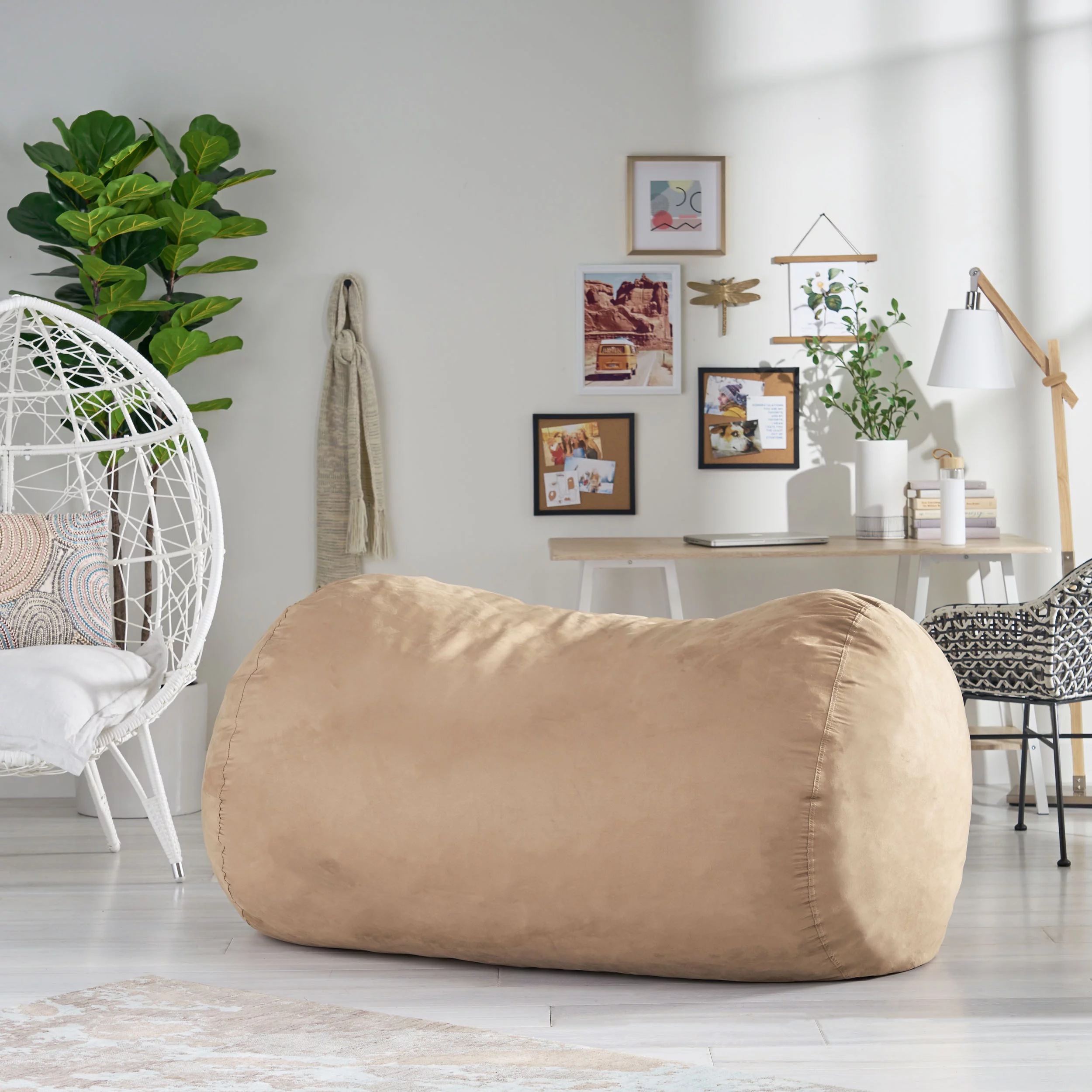 Bern Modern 6.5 Foot Microfiber Pastel Bean Bag, Beige