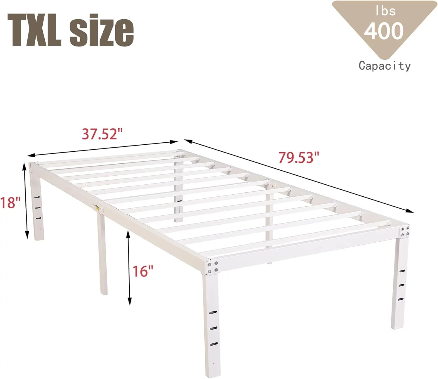 TOBILI 18 Inch Metal Twin XL Size Bed Frame Heavy Duty Platform White