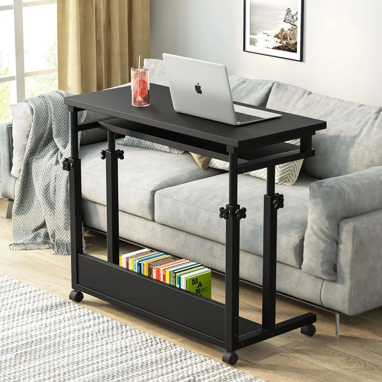 Tribesigns Portable Desk for Sofa and Bed Height Adjustable Laptop Table Small Standing Desk Rolling Computer Cart with