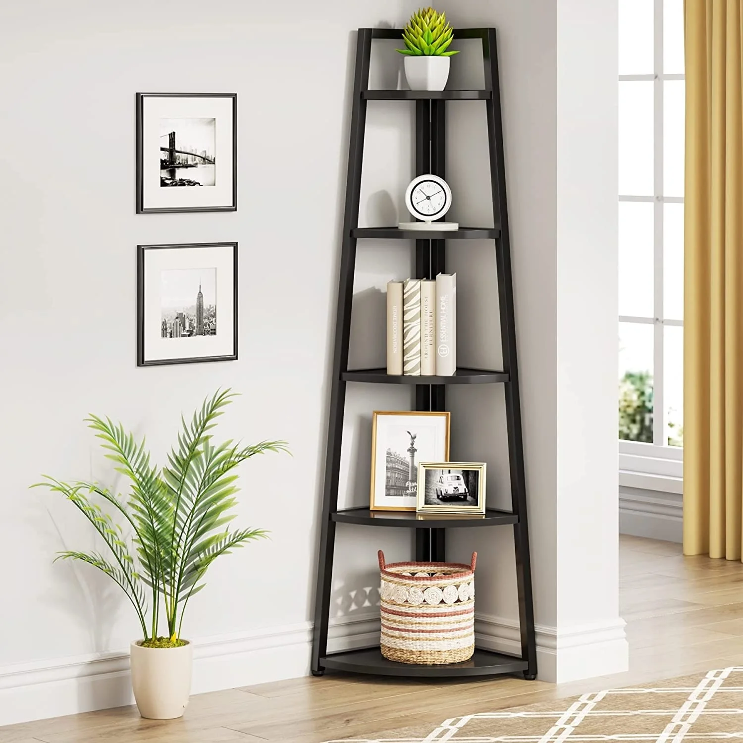 70 inch Tall Corner Shelves, 5 Tier Corner Bookshelf and Bookcase Gold Modern & Contemporary