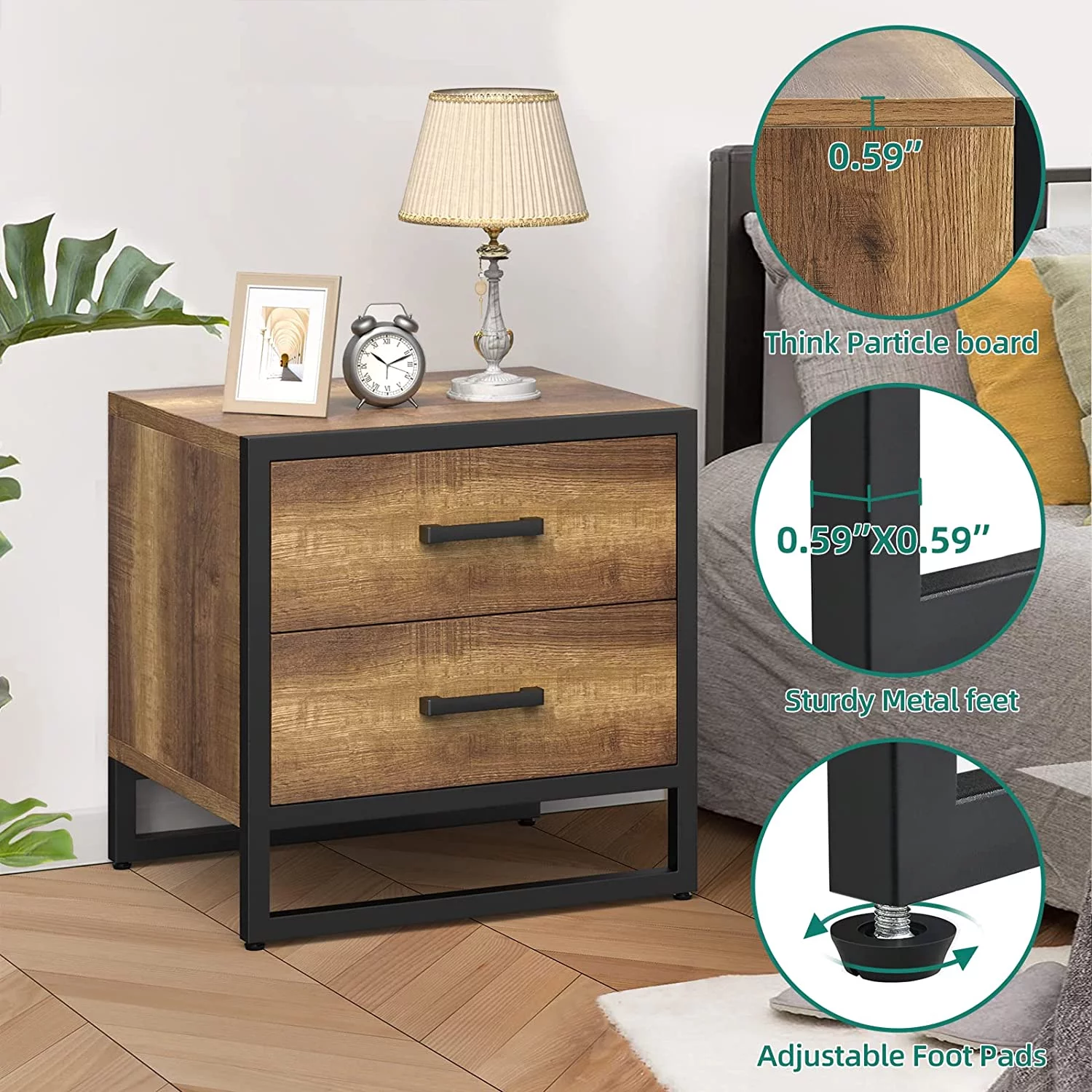 DEXTRUS Farmhouse Side Table with 2 Drawers End Table Nightstand for Bedroom Living Room, Brown