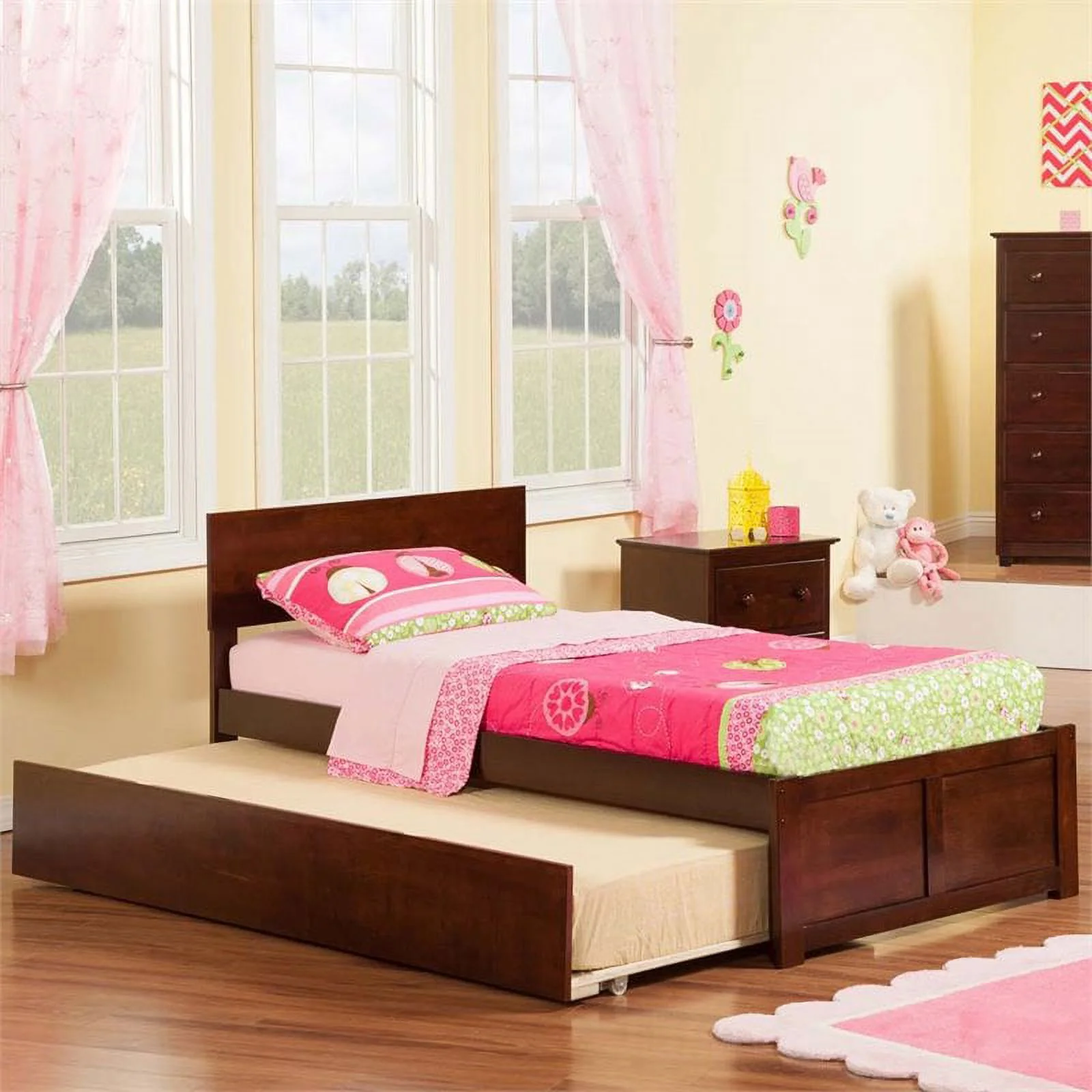 Leo & Lacey Urban Twin Trundle Platform Bed in Walnut