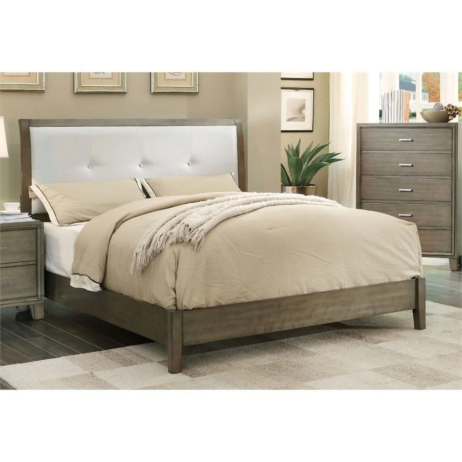 Furniture of America Sirius Solid Wood Tufted Full Bed in Gray