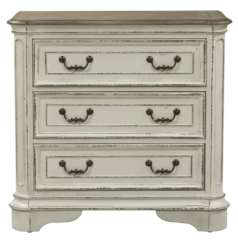 Magnolia Manor White 3 Drawer Bedside Chest w/ Charging Station