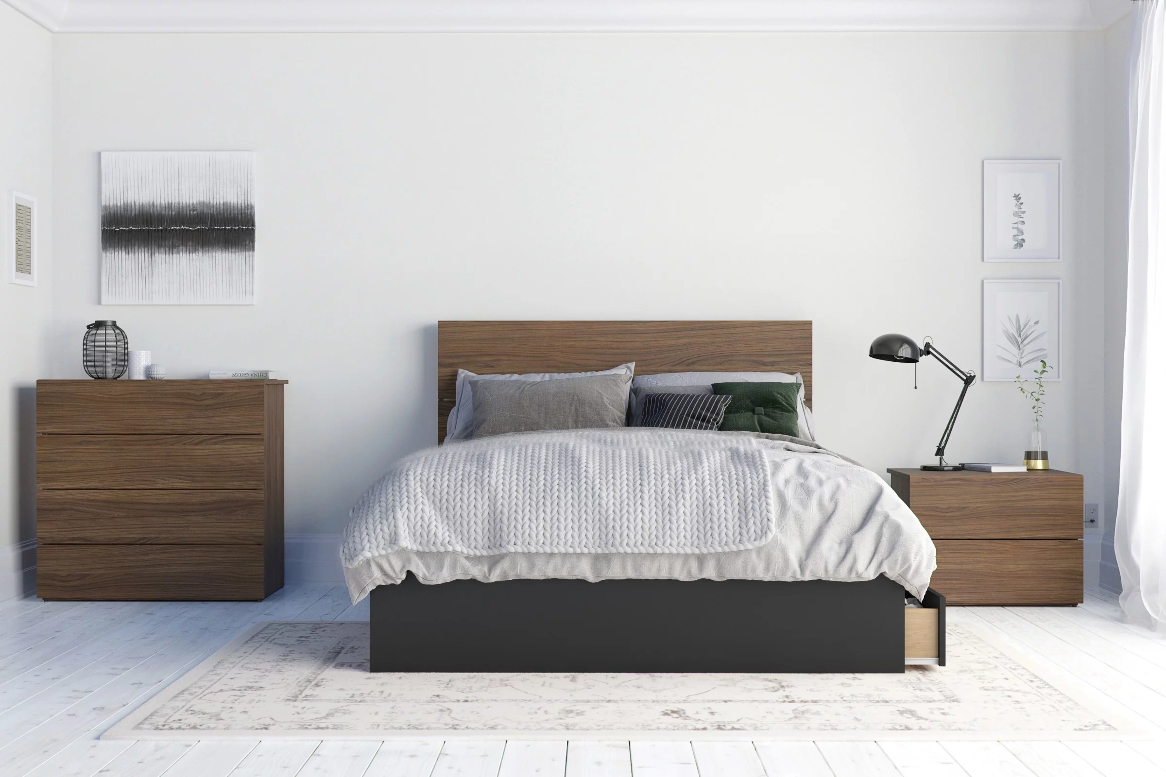Nexera Sequoia 4 Piece Full Size Bedroom Set, Walnut and Black