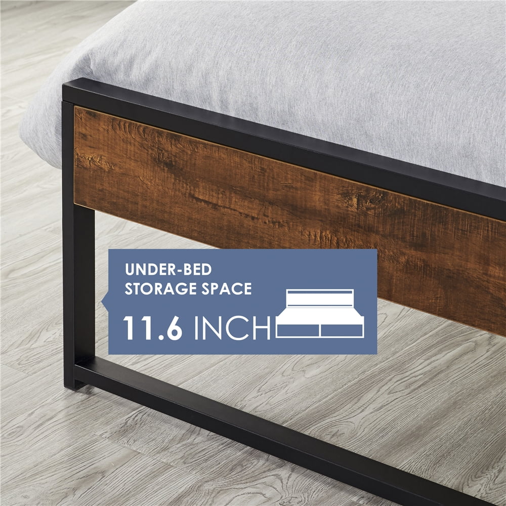 Easyfashion Metal Platform Bed with Slat Support, Rustic Brown, Full