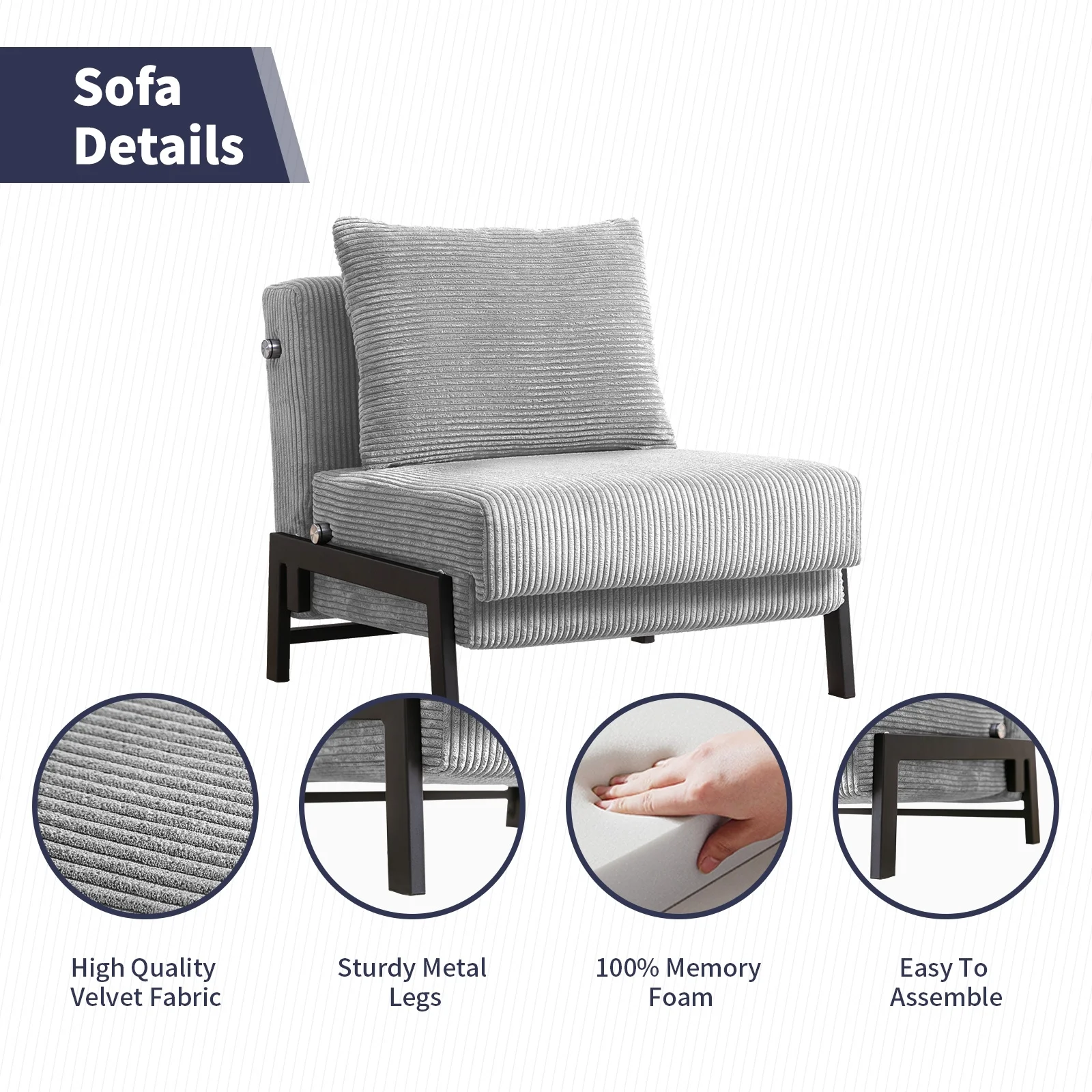 ijuicy Foldable Sofa Bed, Convertible Folding Sleeper Couch Bed, 2-in-1 Design Fold Out Chair Bed with Adjustable Backrest, Memory Foam Sleeper Chair Bed for Living Room, Office -Light Gray