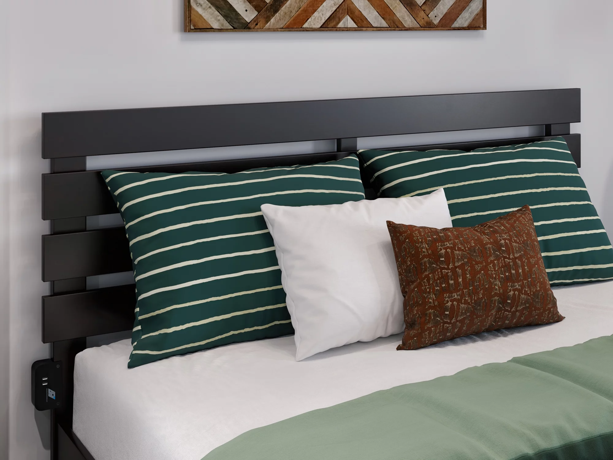 AFI Oxford Farmhouse Wood Panel Headboard with 2 USB Ports, Queen, Espresso