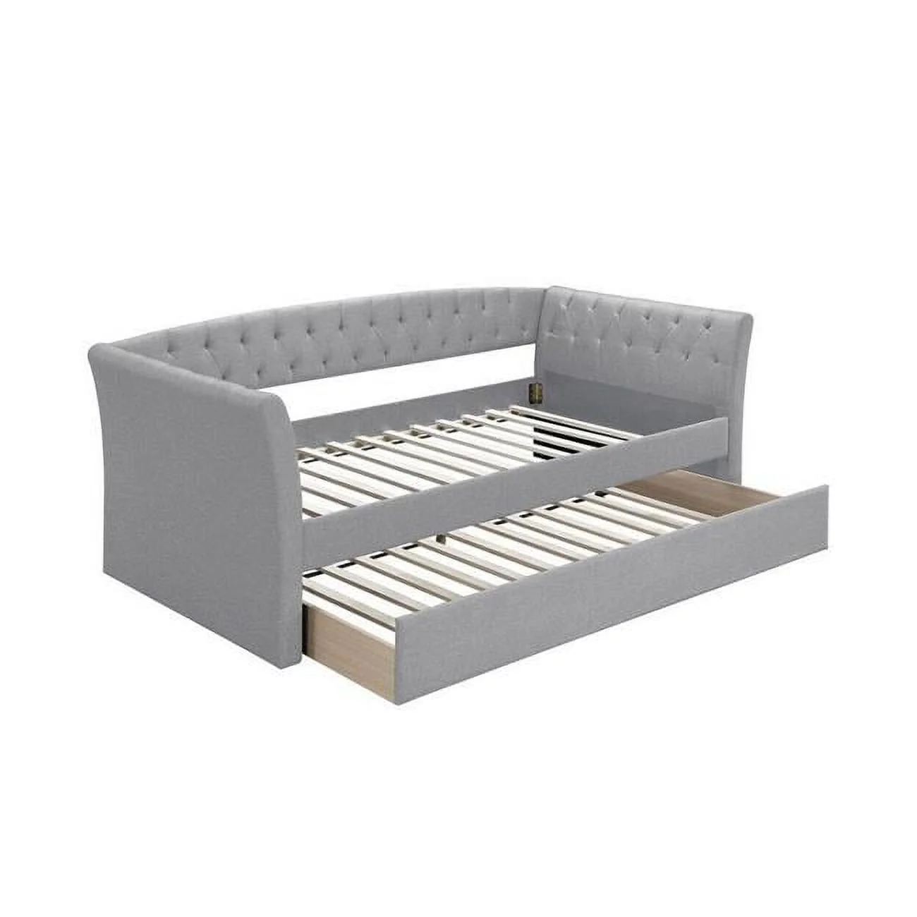 Button Tufted & Smooth Burlap Alma Classic Wood Day Bed with Trundle, Gray