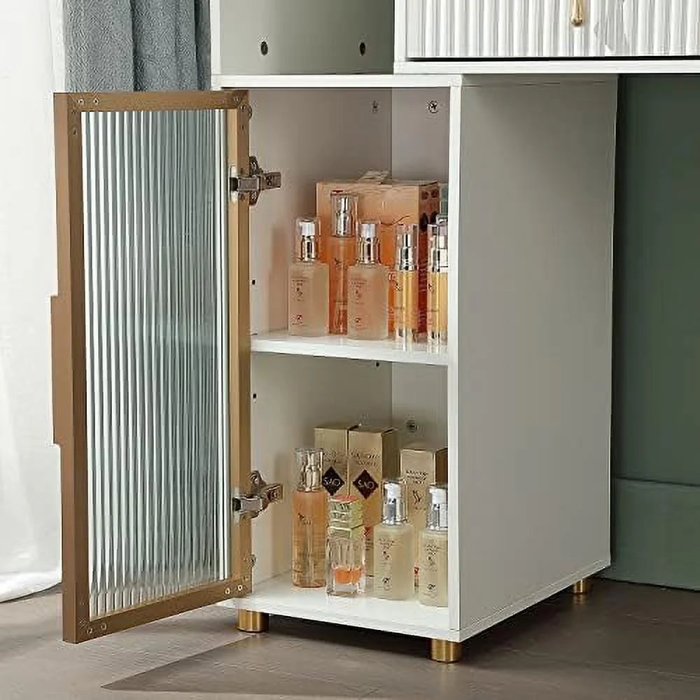 HBBOOMLIFE White Makeup Vanity Desk with Drawers Modern Dressing Table with Cabinet for Bedroom White and Gold Desks Without Mirror (42 Inch White)