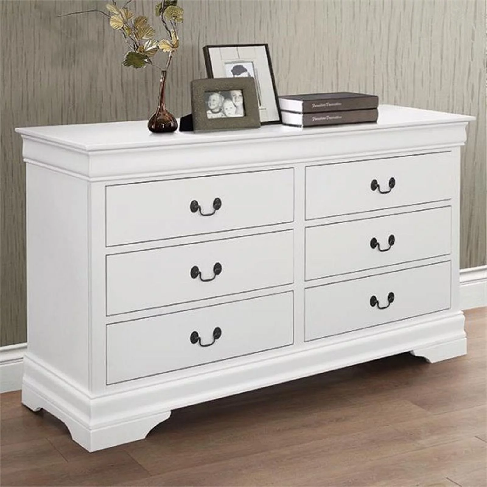 Bowery Hill Louis Philippe 6 Drawer Double Dresser in White