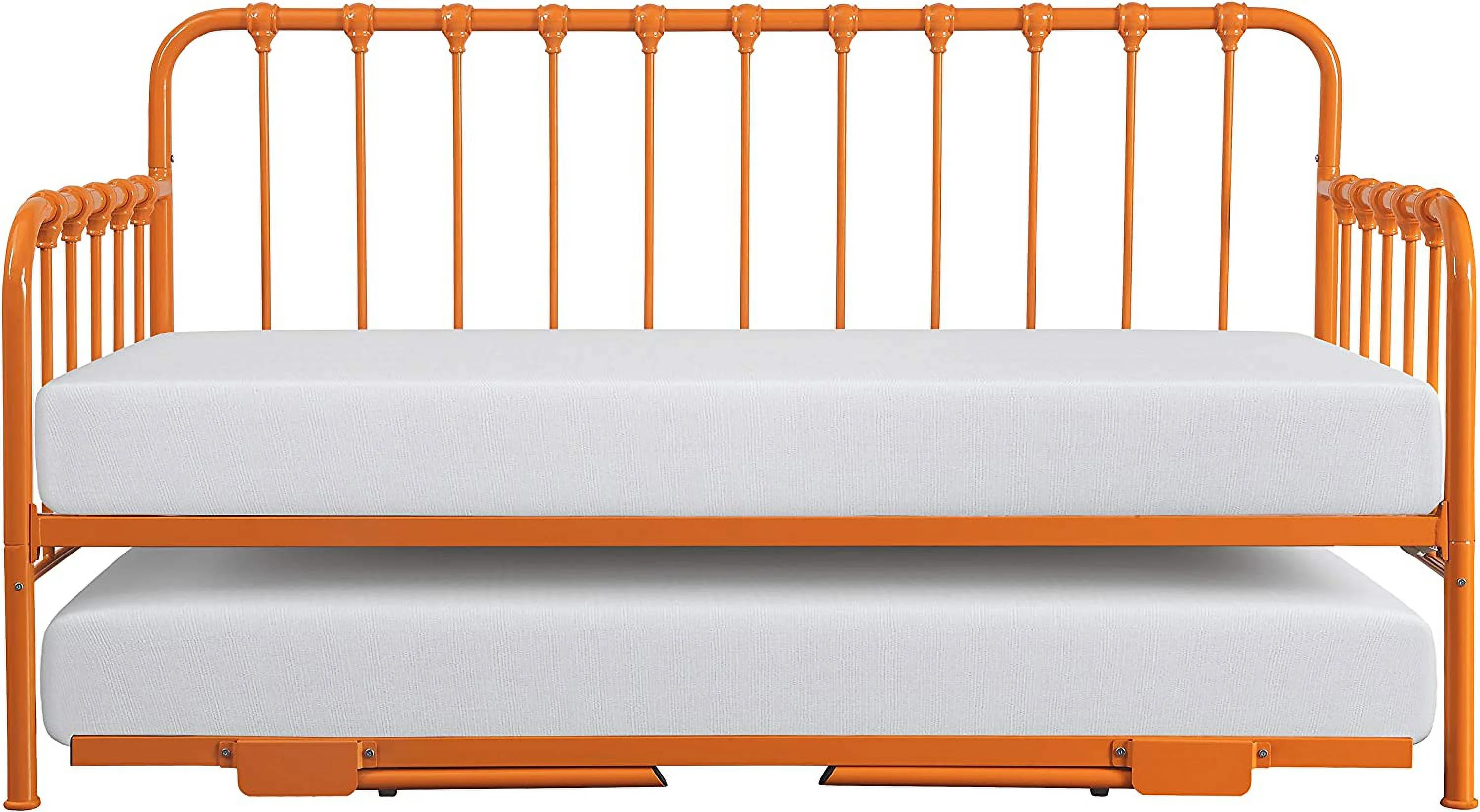 OUWI Metal Daybed with Trundle Mattress Foundation with Steel Slat Support, Easy Assembly, Twin Size, Multi-Functional Furniture, Orange