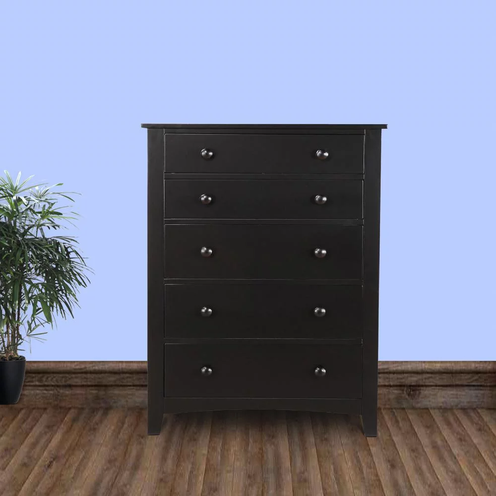 BenJara Pine Wood With Varied Size 5 Drawer Chest, Black