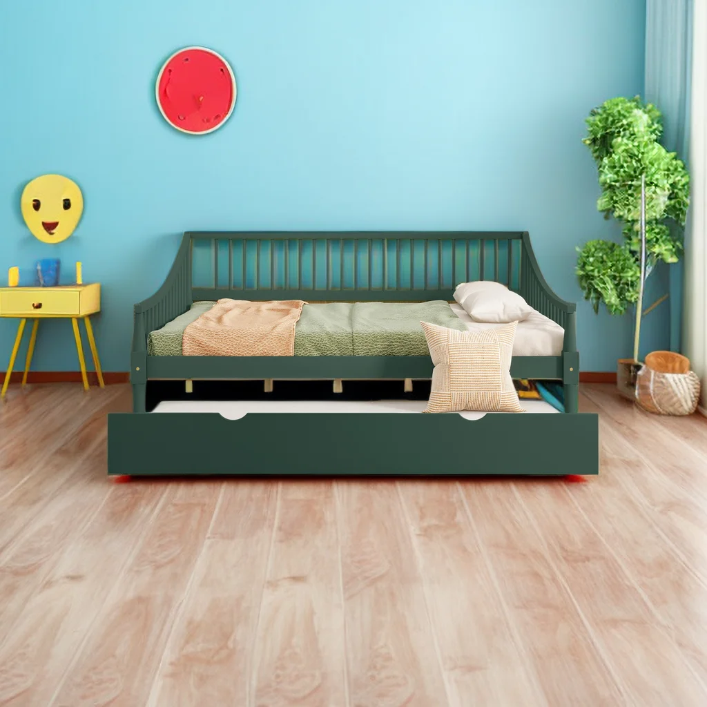 Modern Full Size Daybed with 2 Storage Drawers and Support Legs, Space-Saving Wooden Daybed Sofa Bed Frame with Slats Support for Bedroom Living Room Guest Room