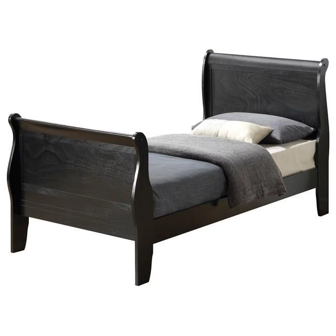 Passion Furniture  Louis Philippe Sleigh Bed with Headboard & Footboard, Black - Twin Size